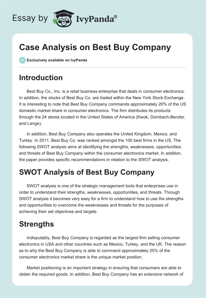 Case Analysis on Best Buy Company. Page 1
