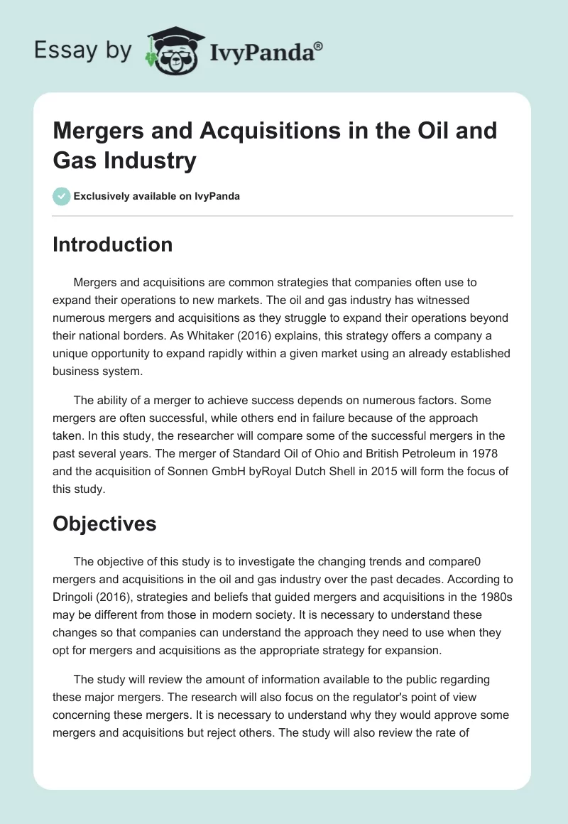 Mergers and Acquisitions in the Oil and Gas Industry. Page 1