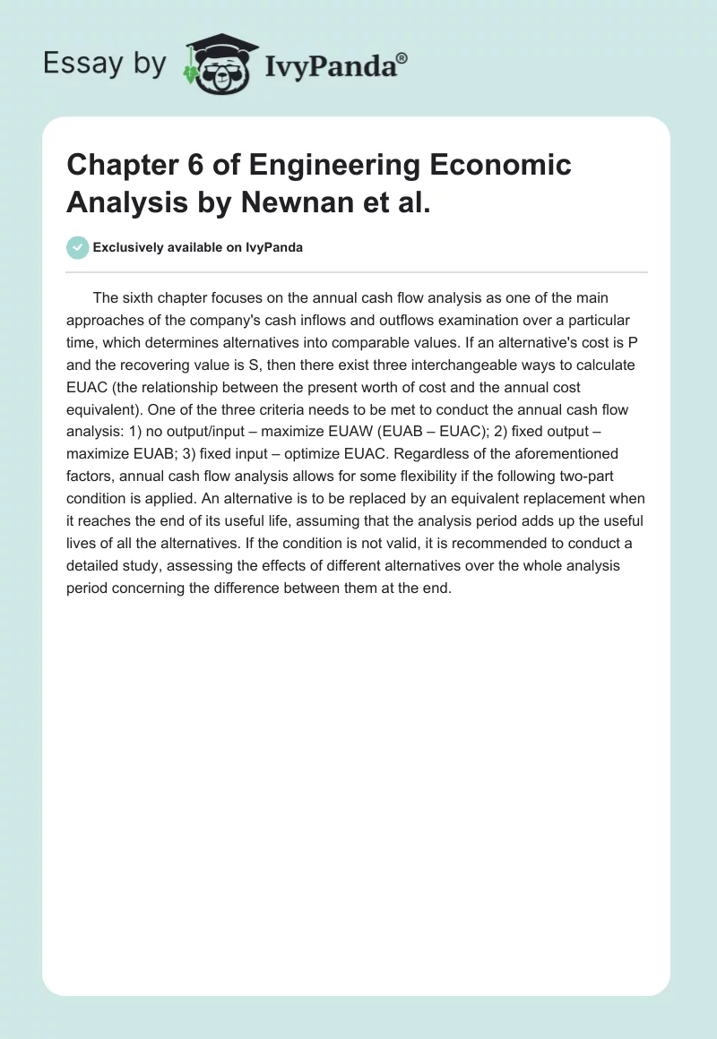 Chapter 6 of "Engineering Economic Analysis" by Newnan et al.. Page 1