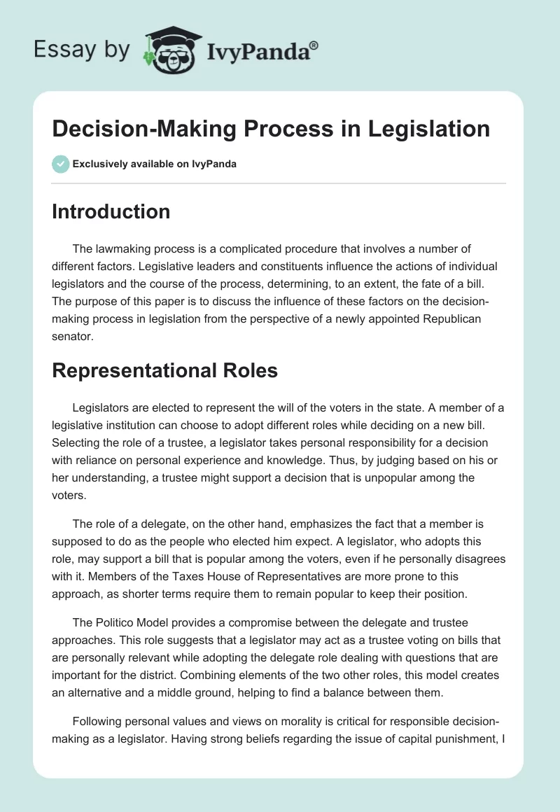 Decision-Making Process in Legislation. Page 1