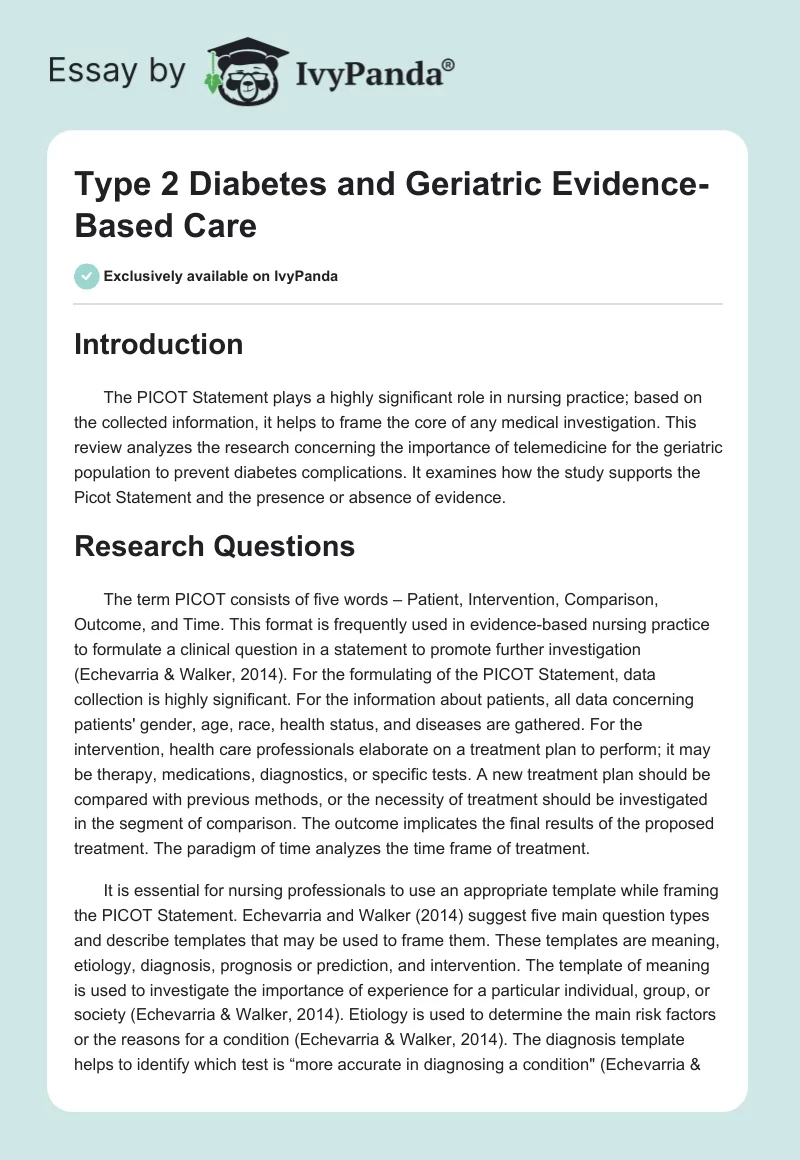 Type 2 Diabetes and Geriatric Evidence-Based Care. Page 1