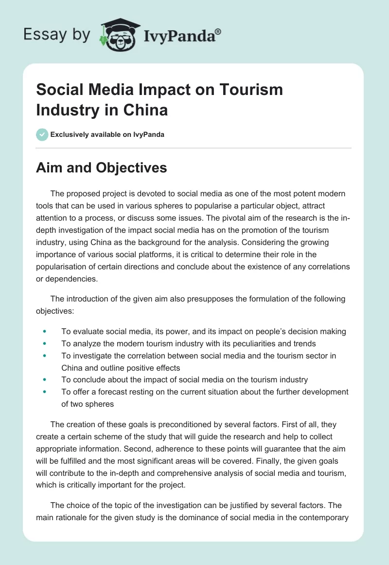 Social Media Impact on Tourism Industry in China. Page 1