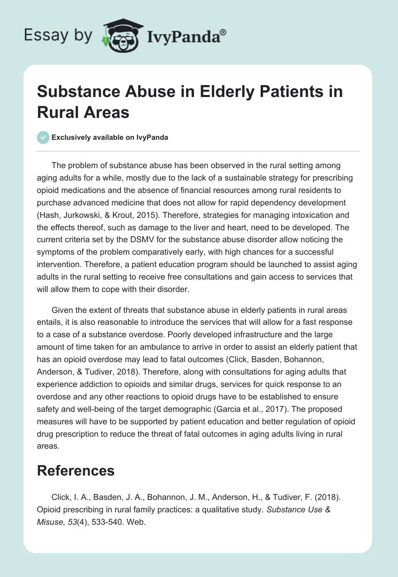 Substance Abuse in Elderly Patients in Rural Areas. Page 1
