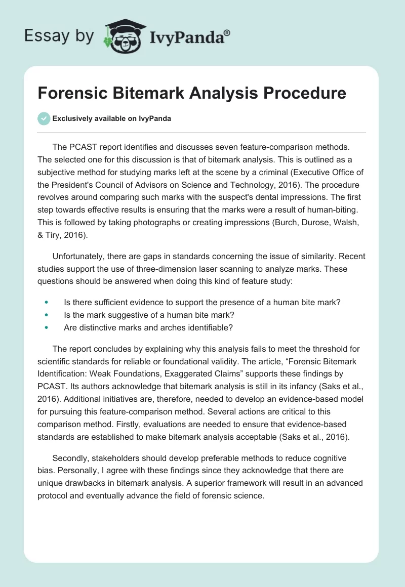 Forensic Bitemark Analysis Procedure. Page 1