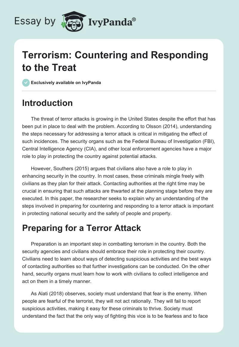Terrorism: Countering and Responding to the Treat. Page 1