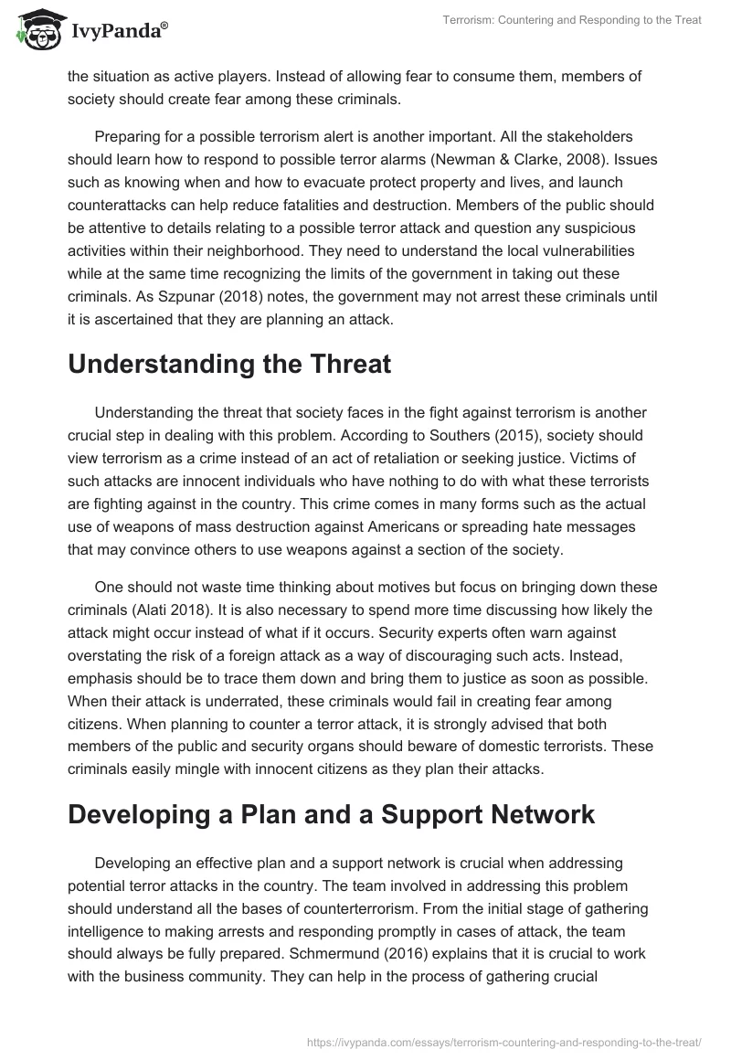 Terrorism: Countering and Responding to the Treat. Page 2