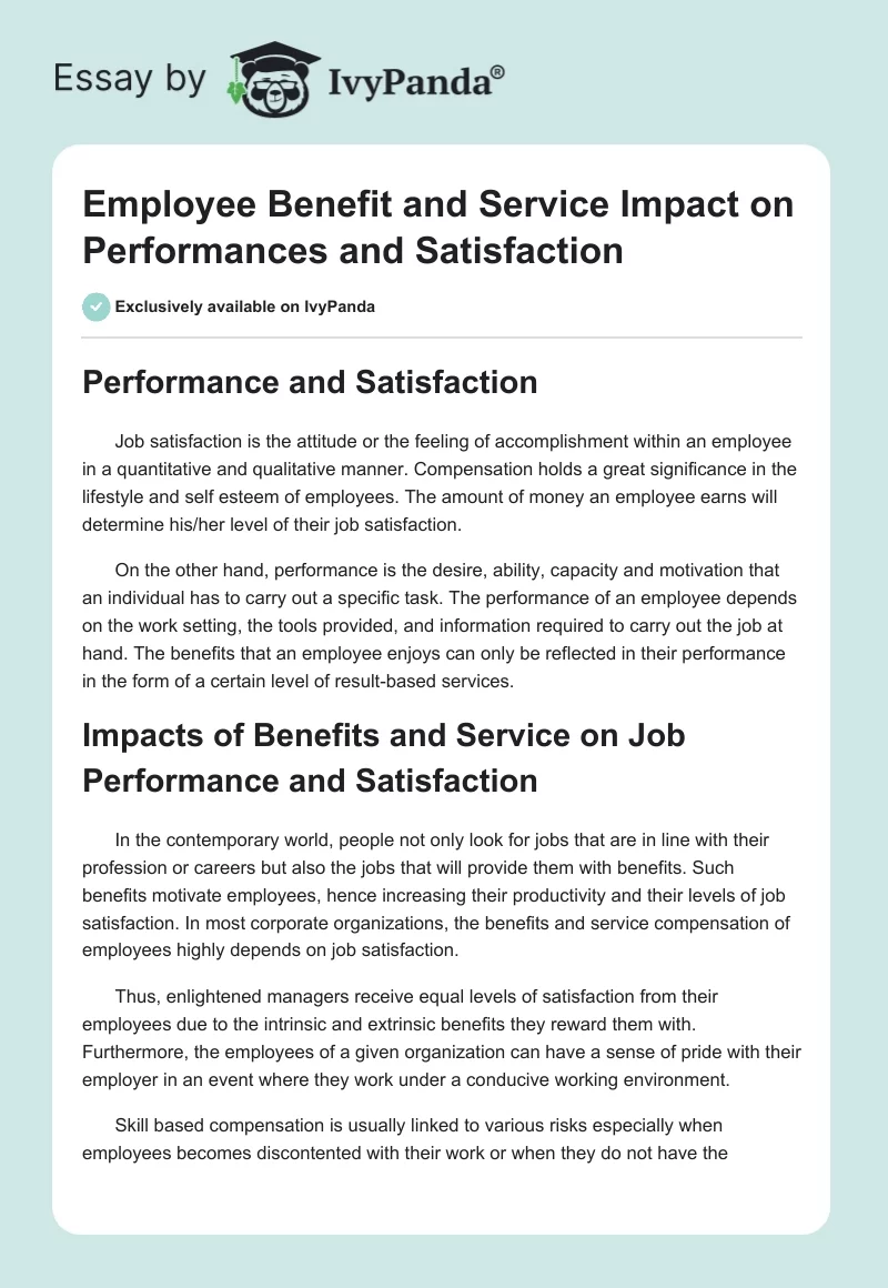 Employee Benefit and Service Impact on Performances and Satisfaction. Page 1