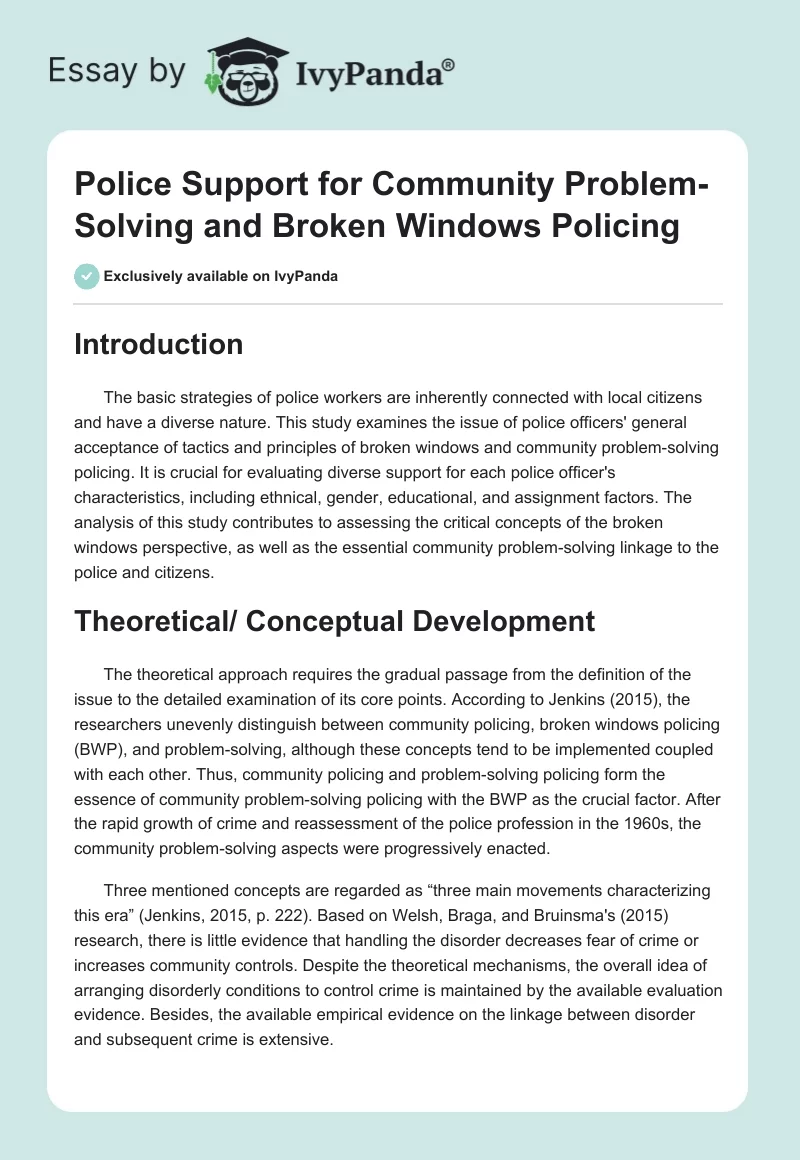 Police Support for Community Problem-Solving and Broken Windows Policing. Page 1