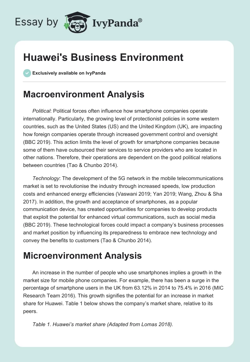 Huawei's Business Environment. Page 1