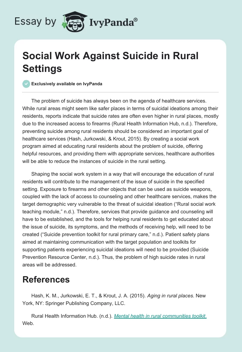 Social Work Against Suicide in Rural Settings. Page 1