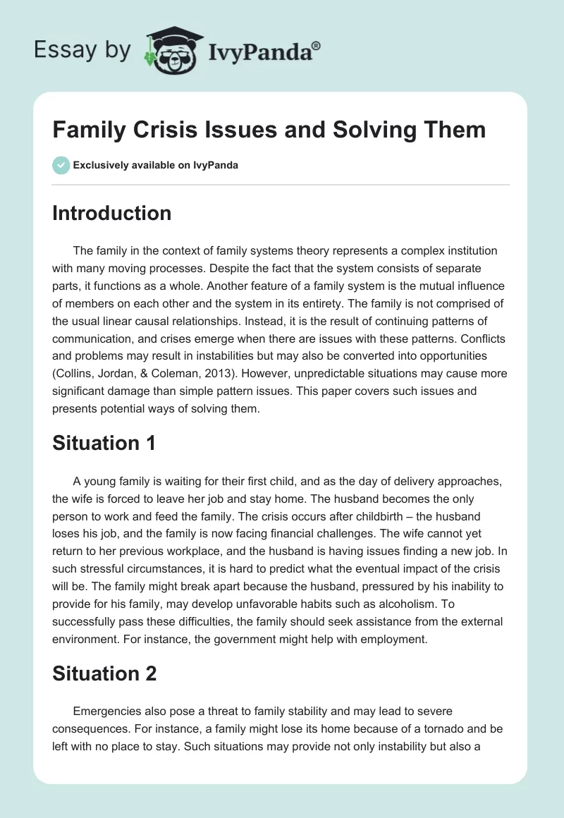 Family Crisis Issues and Solving Them. Page 1