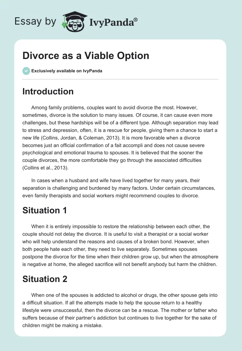 Divorce as a Viable Option. Page 1