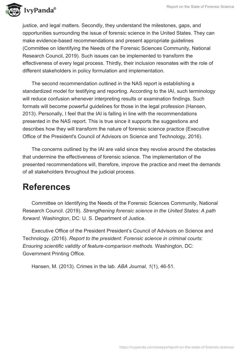 Report on the State of Forensic Science. Page 2