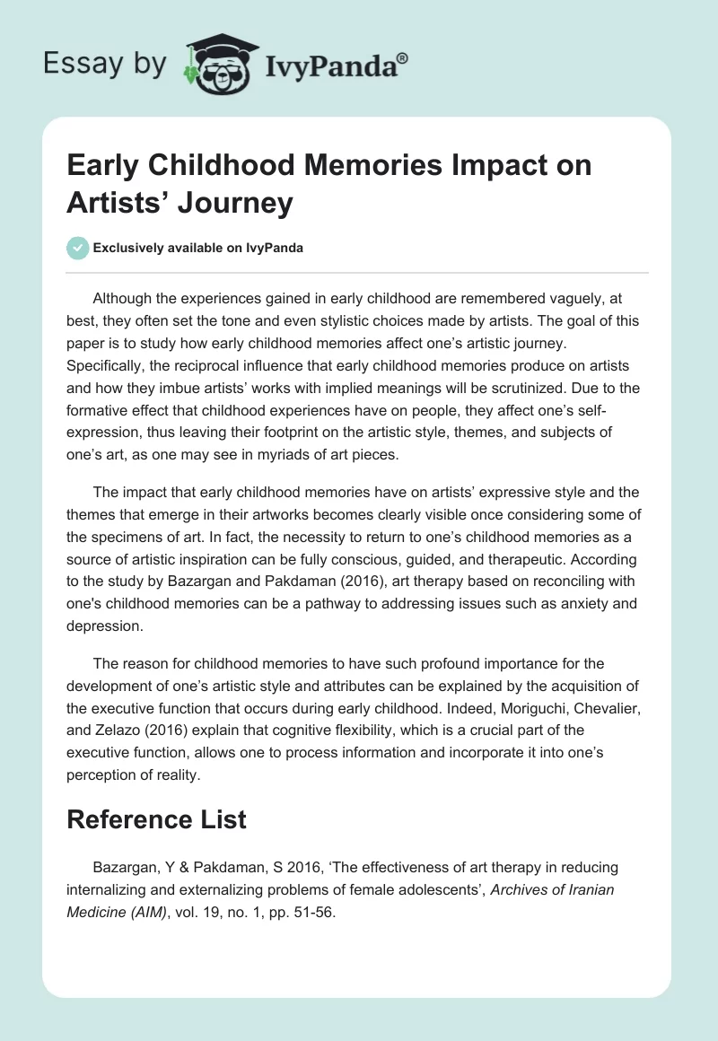 Early Childhood Memories Impact on Artists’ Journey. Page 1