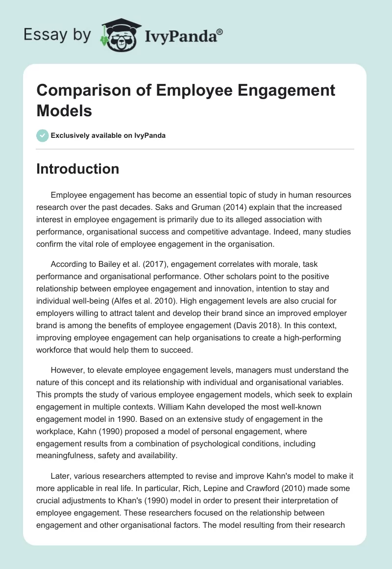 Comparison of Employee Engagement Models. Page 1