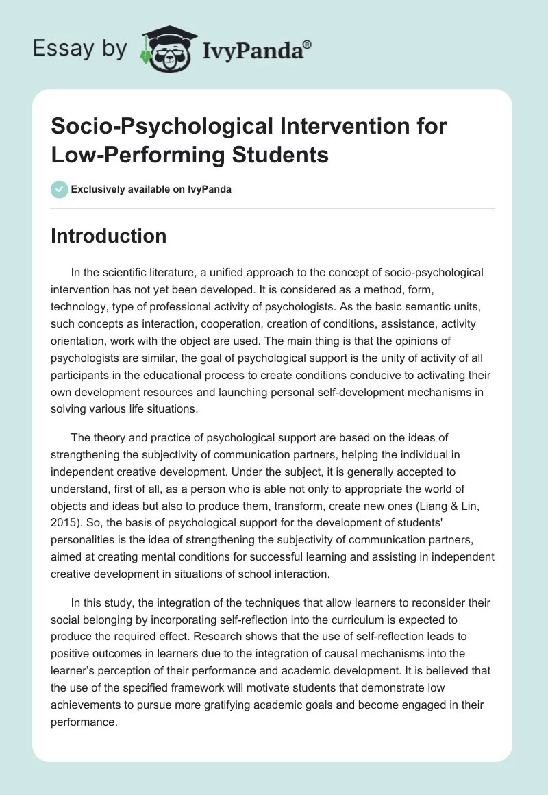 Socio-Psychological Intervention for Low-Performing Students. Page 1