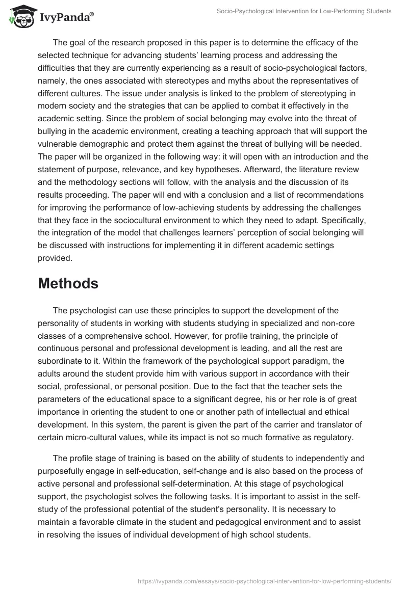 Socio-Psychological Intervention for Low-Performing Students. Page 2