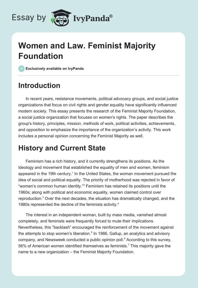 Women and Law. Feminist Majority Foundation. Page 1