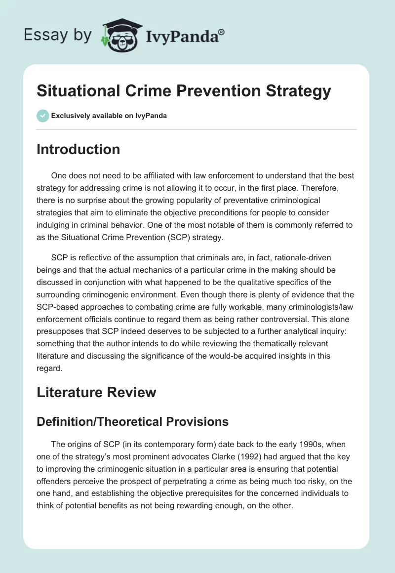 Situational Crime Prevention Strategy. Page 1