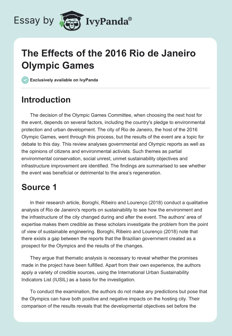 The Effects of the 2016 Rio de Janeiro Olympic Games. Page 1