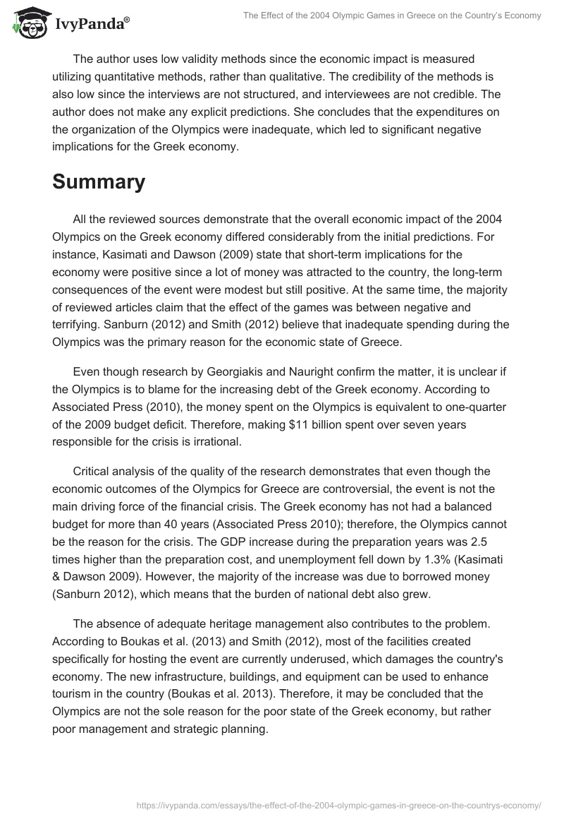 The Effect of the 2004 Olympic Games in Greece on the Country’s Economy. Page 5