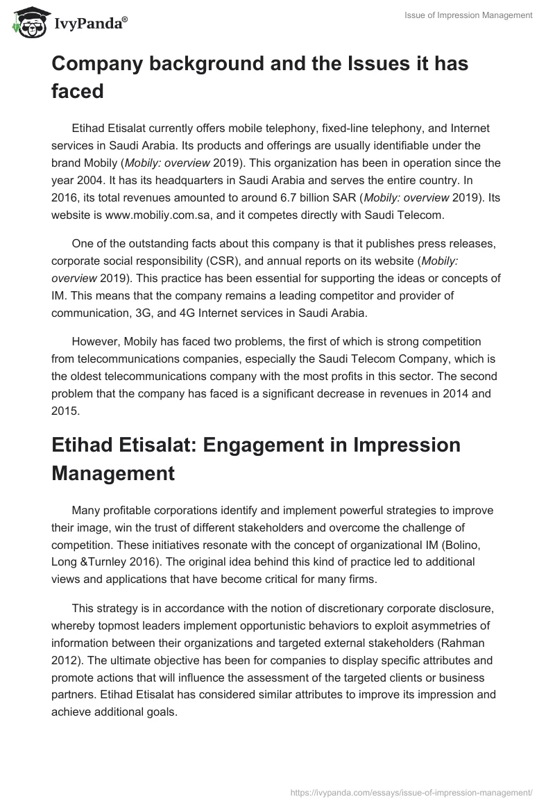 Issue of Impression Management. Page 2