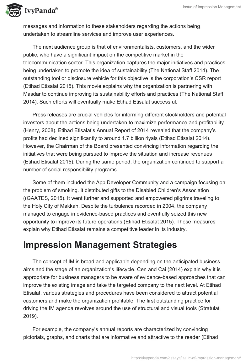 Issue of Impression Management. Page 5