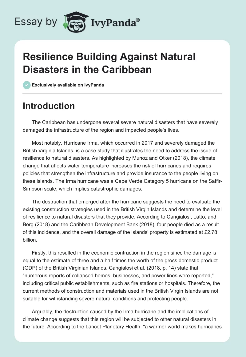 Resilience Building Against Natural Disasters in the Caribbean. Page 1