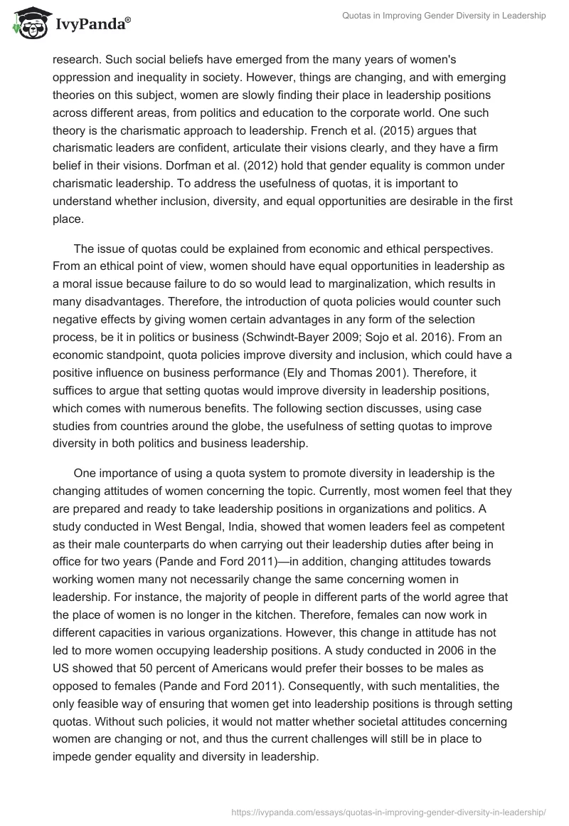 Quotas in Improving Gender Diversity in Leadership. Page 2
