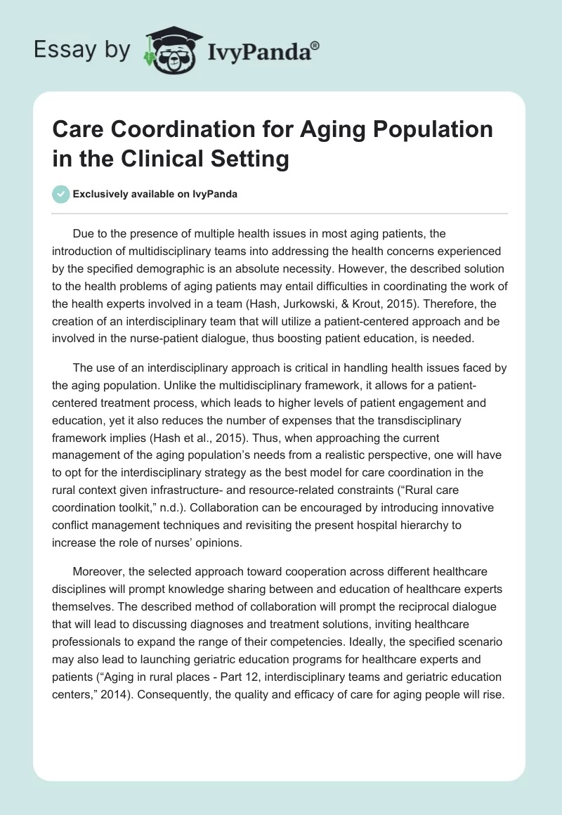 Care Coordination for Aging Population in the Clinical Setting. Page 1
