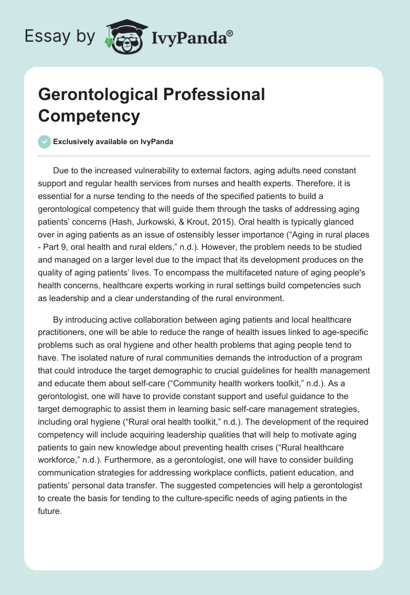Gerontological Professional Competency. Page 1