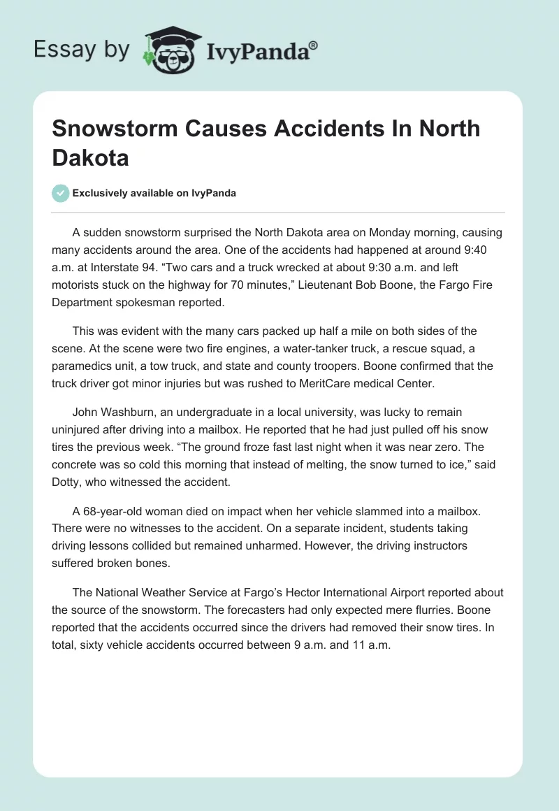 Snowstorm Causes Accidents In North Dakota. Page 1