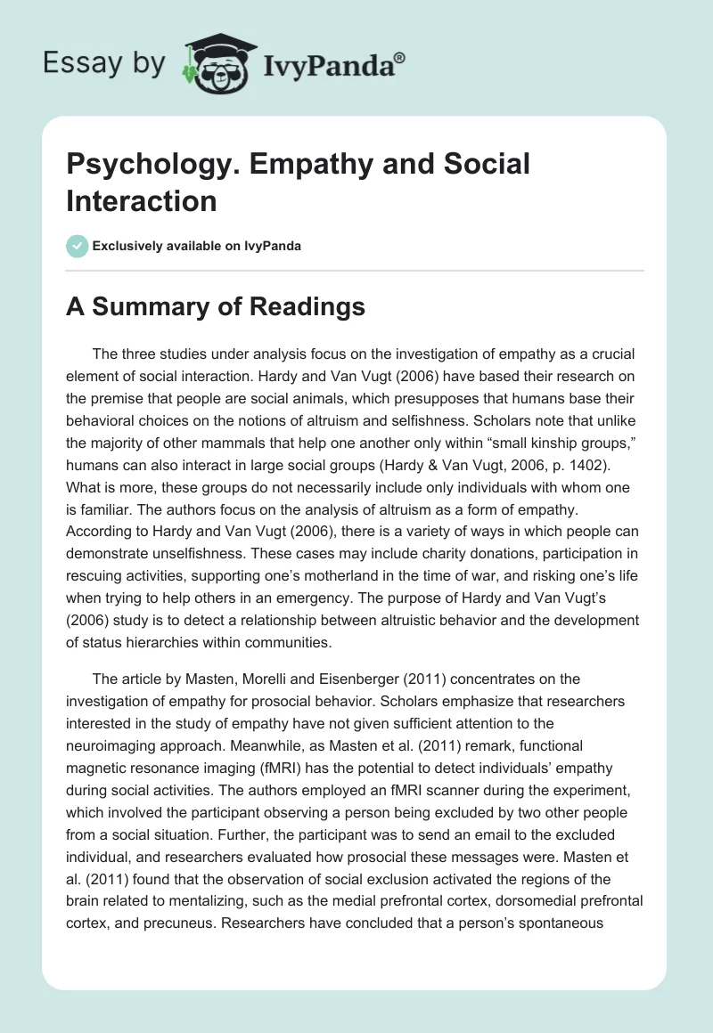 Psychology. Empathy and Social Interaction. Page 1