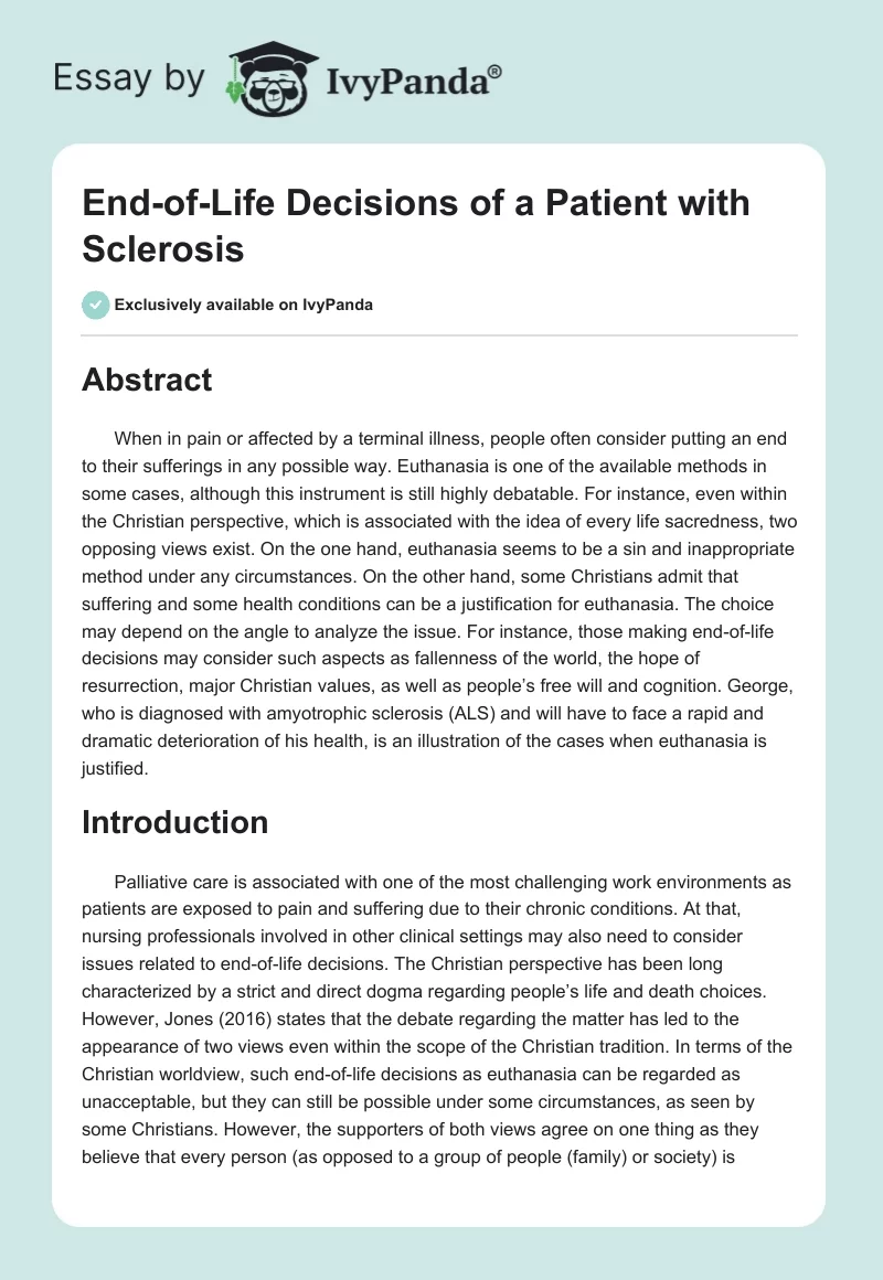 End-of-Life Decisions of a Patient with Sclerosis. Page 1
