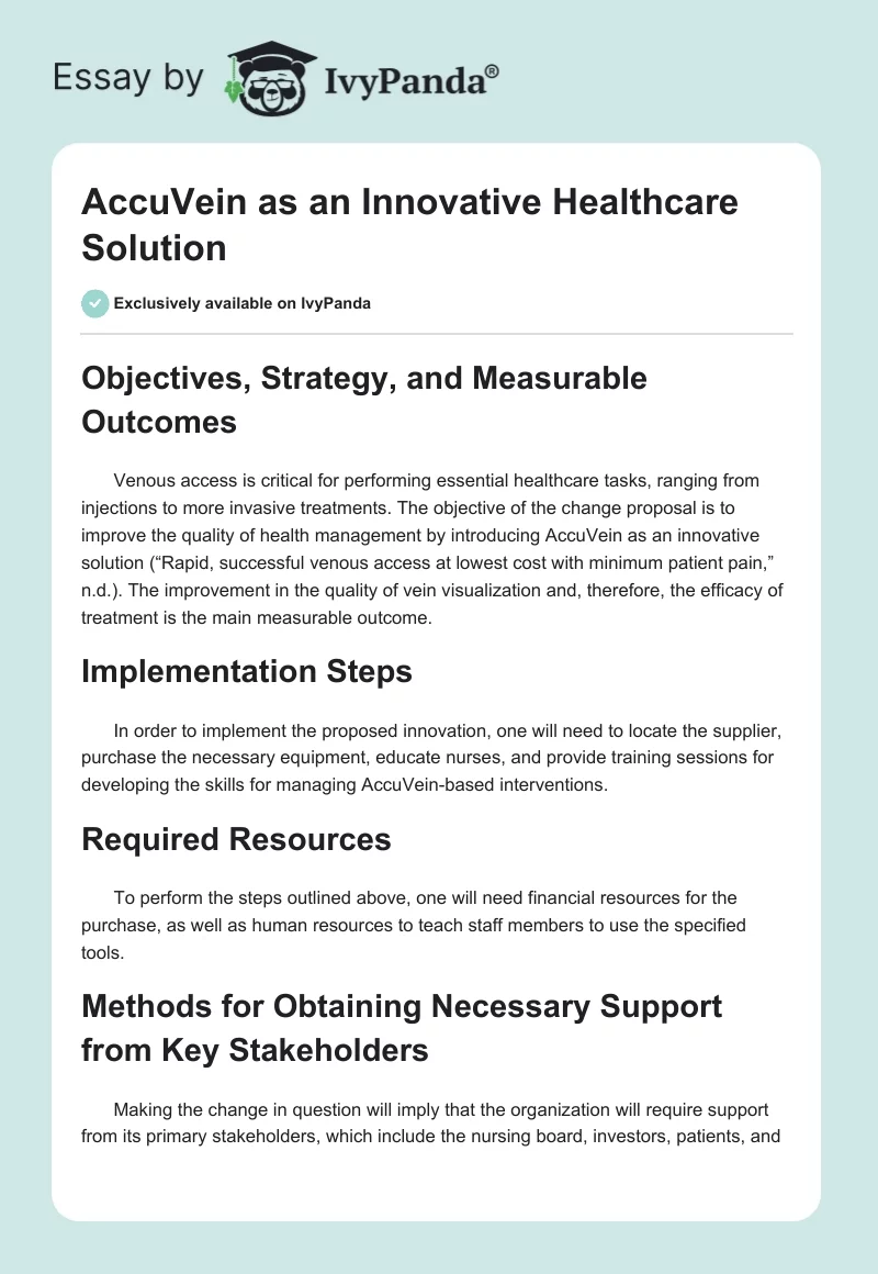 AccuVein as an Innovative Healthcare Solution. Page 1