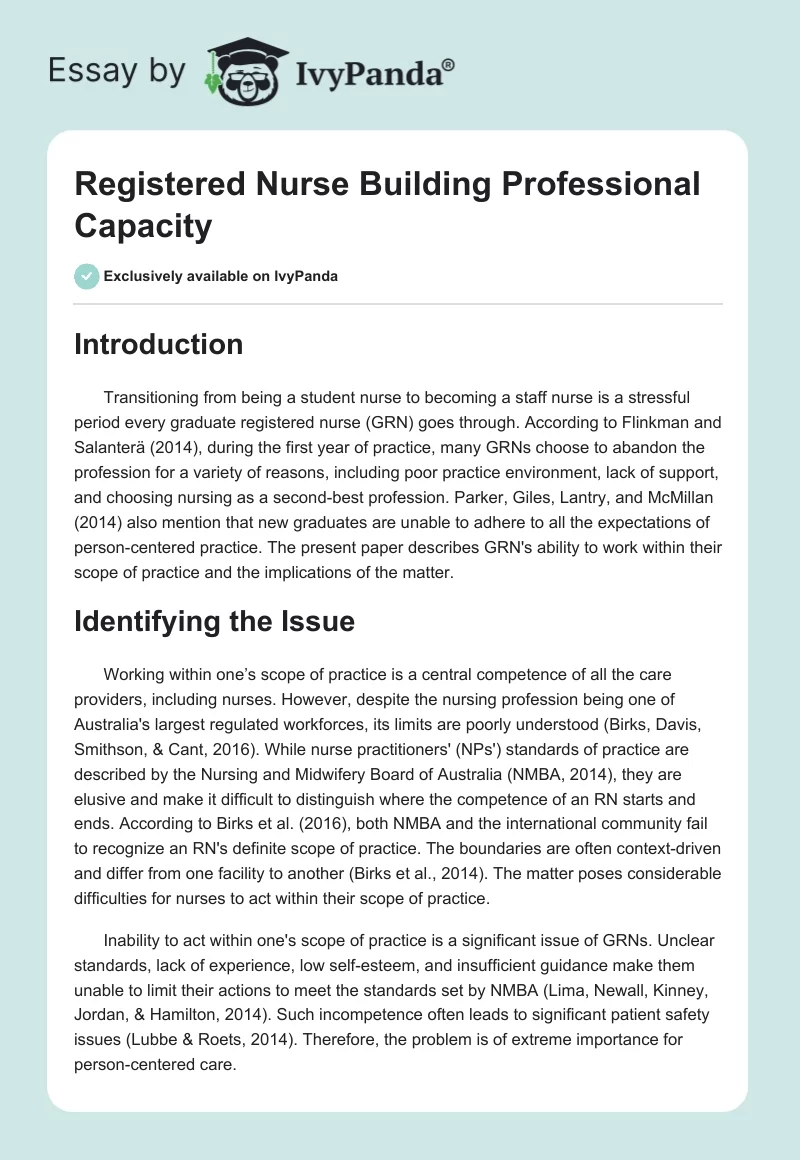 Registered Nurse Building Professional Capacity. Page 1