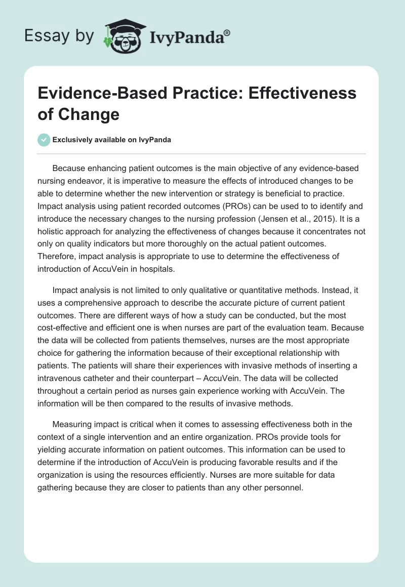 Evidence-Based Practice: Effectiveness of Change. Page 1