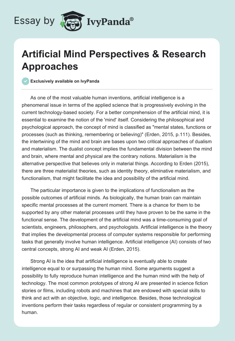 Artificial Mind Perspectives & Research Approaches. Page 1