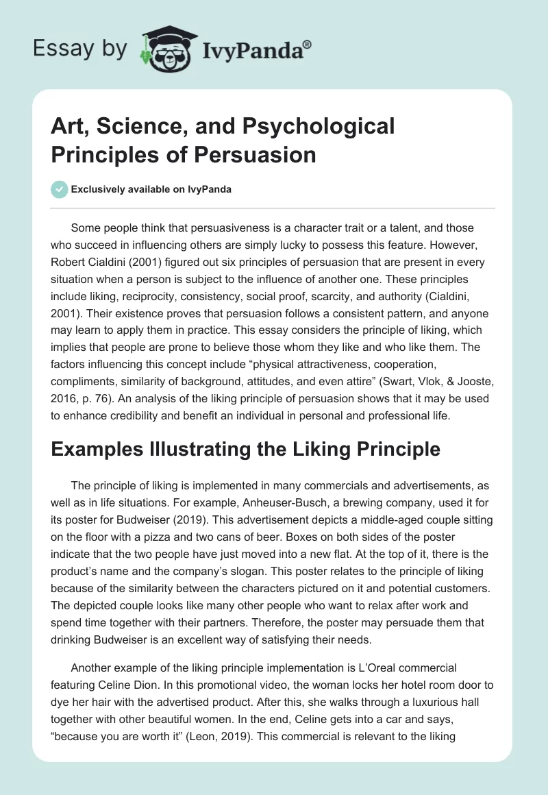 Art, Science, and Psychological Principles of Persuasion. Page 1