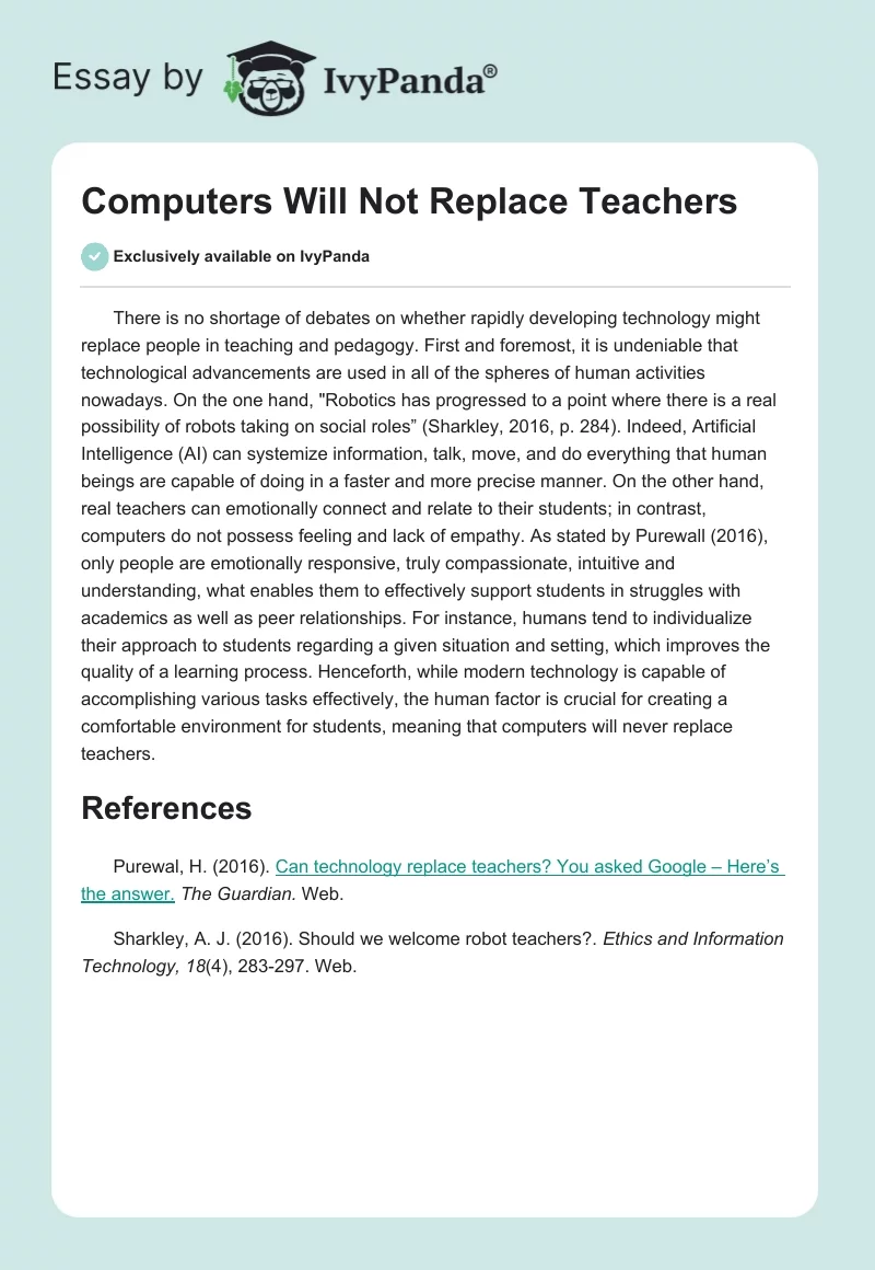 Computers Will Not Replace Teachers. Page 1