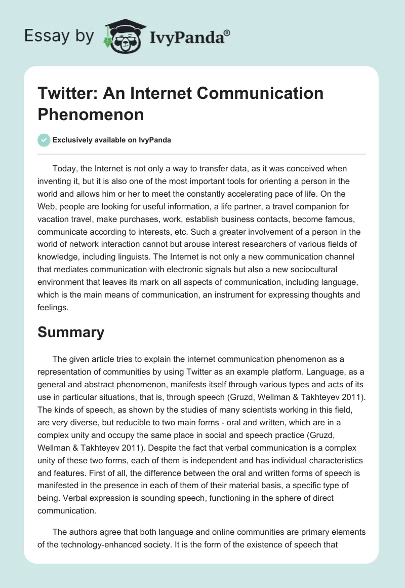 Twitter: An Internet Communication Phenomenon. Page 1