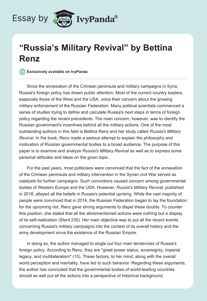 “Russia’s Military Revival” by Bettina Renz. Page 1