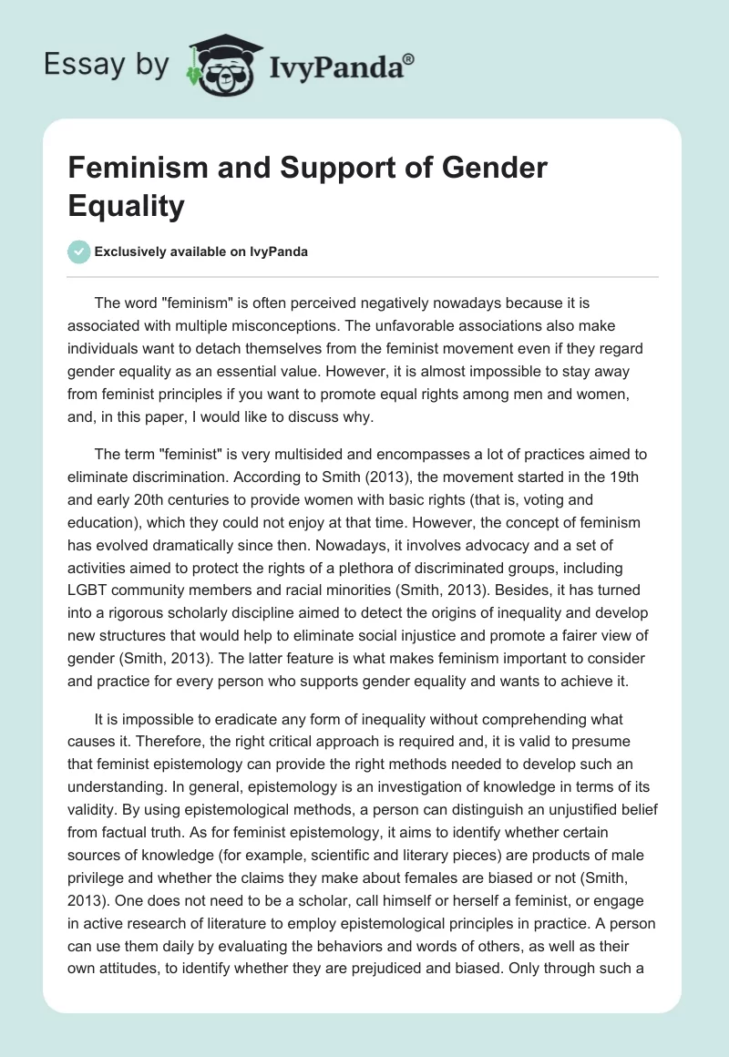 Feminism and Support of Gender Equality. Page 1