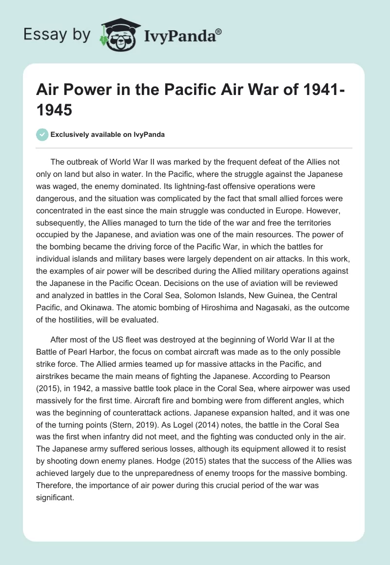 Air Power in the Pacific Air War of 1941-1945. Page 1