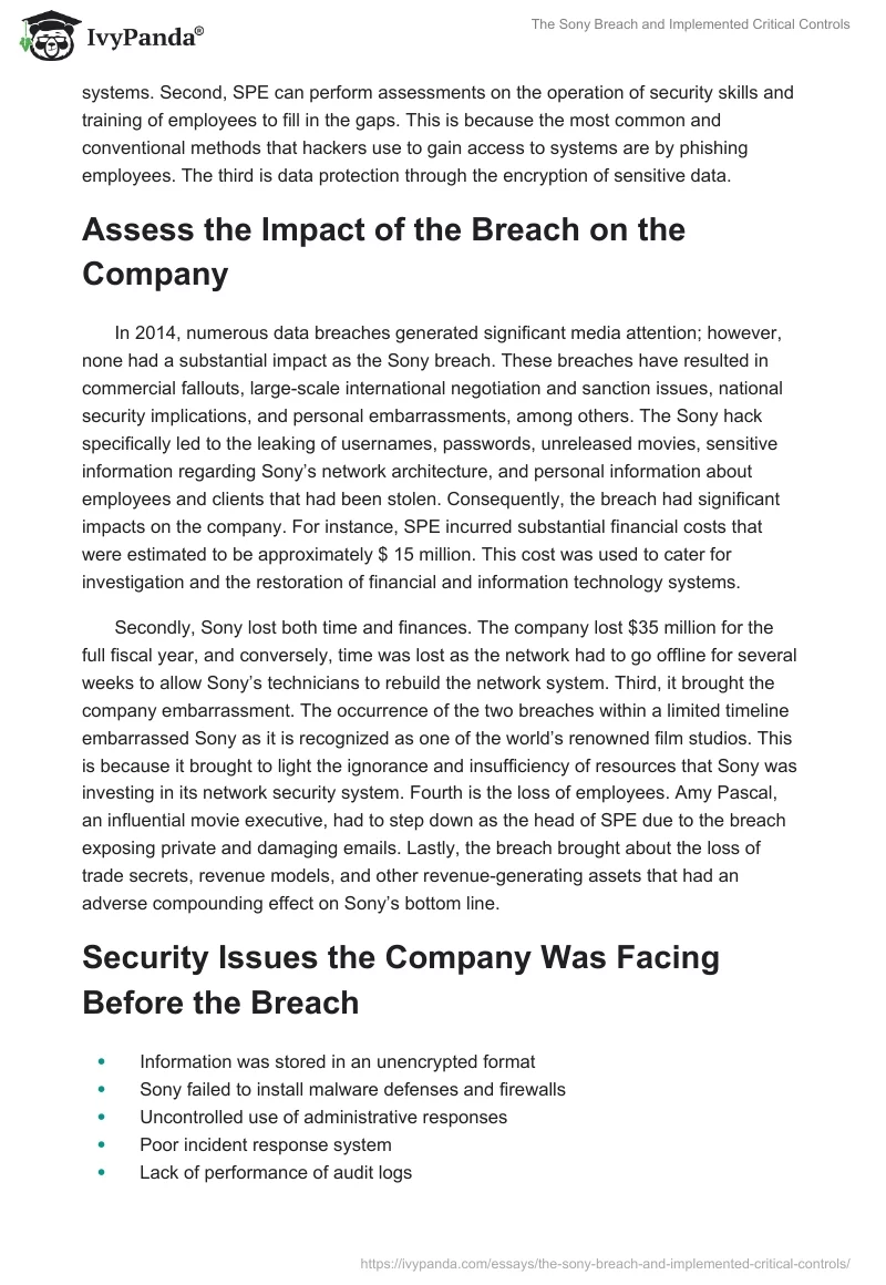 The Sony Breach and Implemented Critical Controls. Page 2