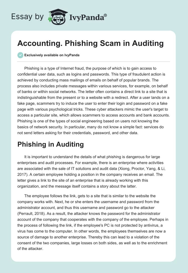 Accounting. Phishing Scam in Auditing. Page 1