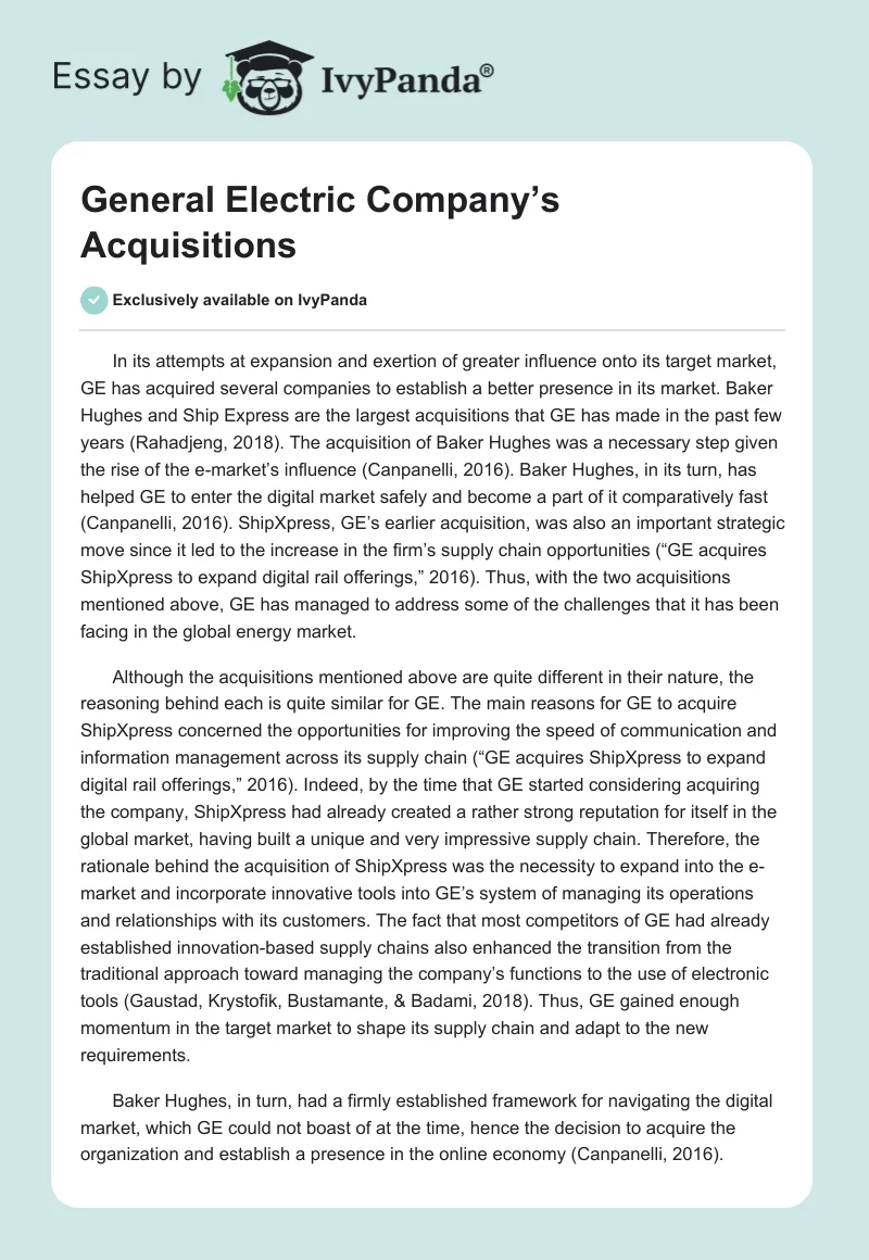 General Electric Company’s Acquisitions. Page 1