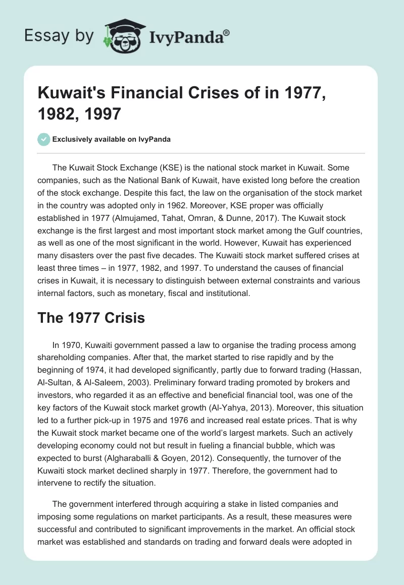 Kuwait's Financial Crises of in 1977, 1982, 1997. Page 1