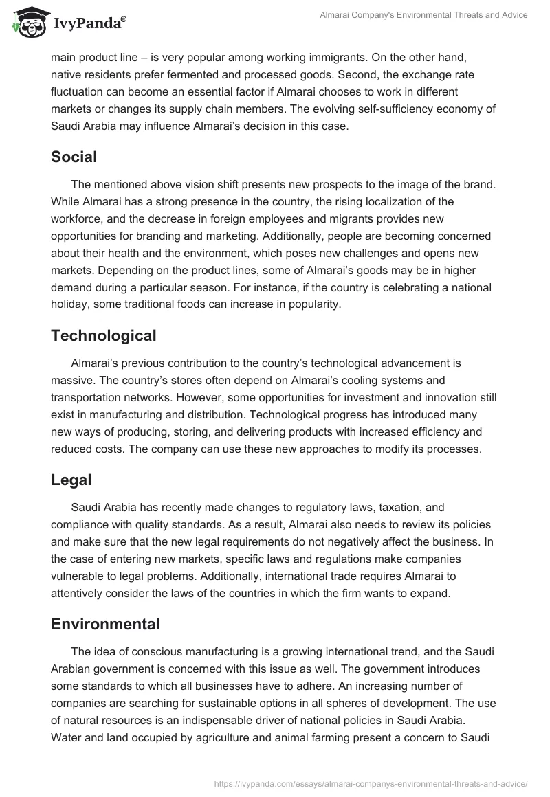 Almarai Company's Environmental Threats and Advice. Page 2