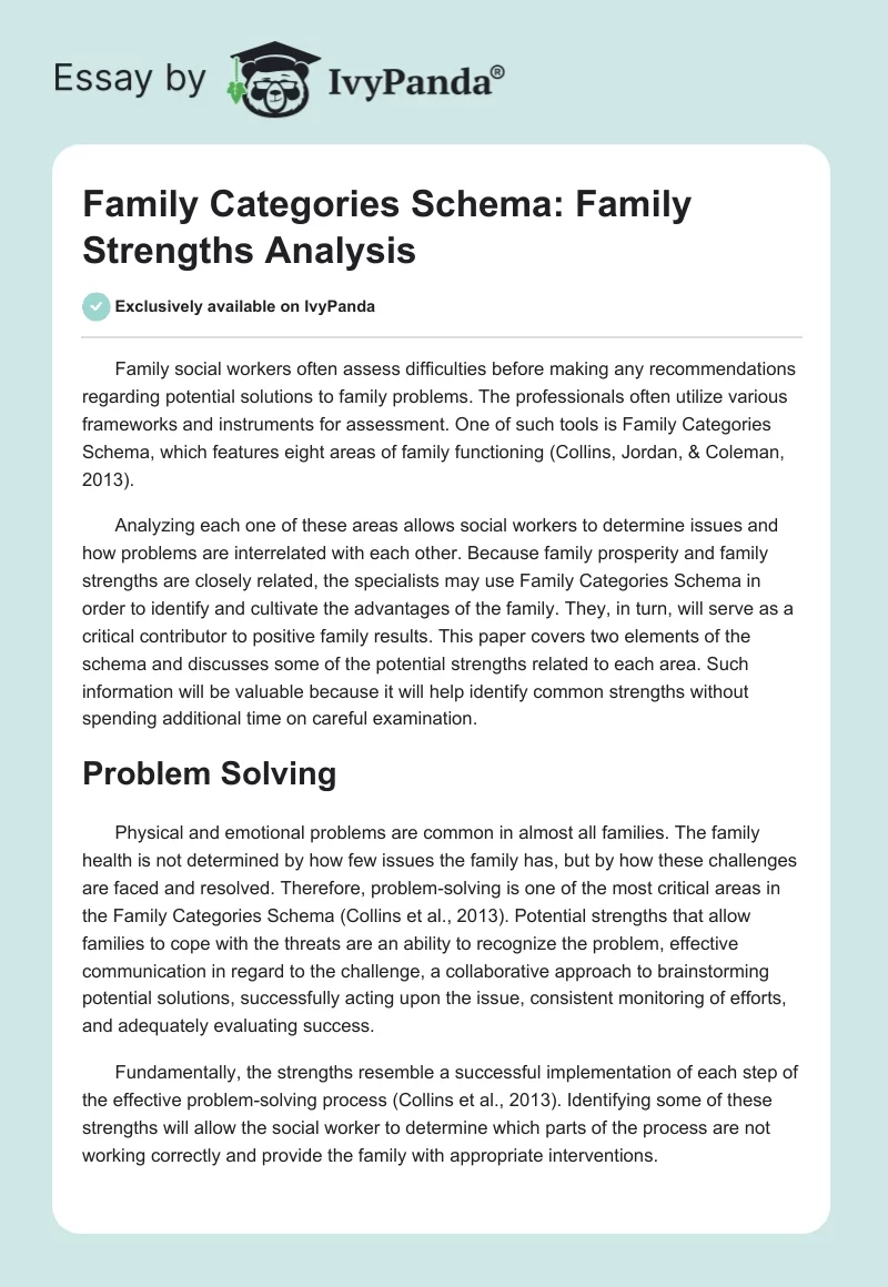 Family Categories Schema: Family Strengths Analysis. Page 1